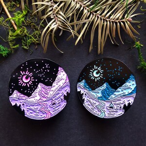 Castores X Enamel Nature Pin Pink Gift Lapel Mountain Landscape Space image 4