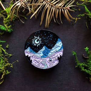 Planet Castores X Blue Enamel Pin, Nature Lapel Pin, Explore Purple Mountains Pin image 2