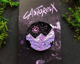 Castores X Enamel Nature Pin Pink Gift Lapel Mountain Landscape Space