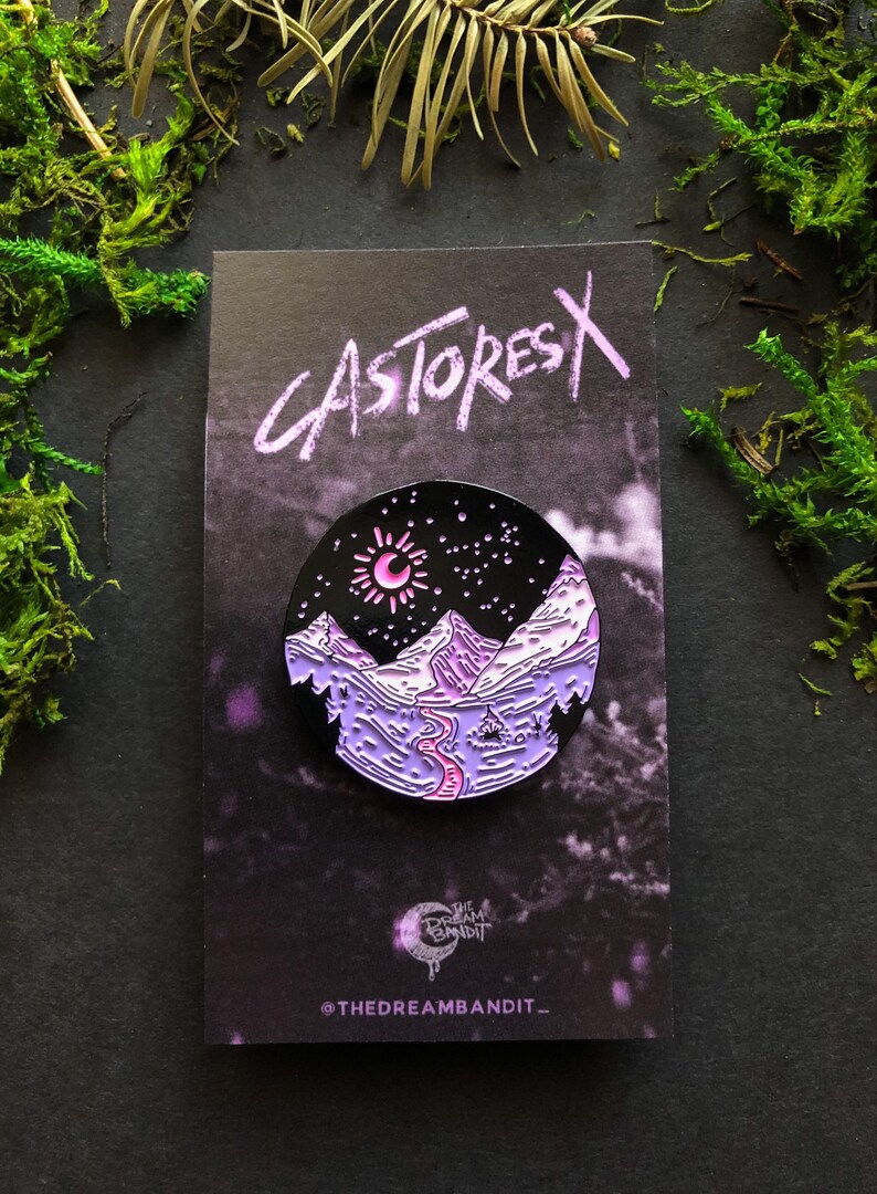 Castores X Enamel Nature Pin Pink Gift Lapel Mountain Landscape Space image 1