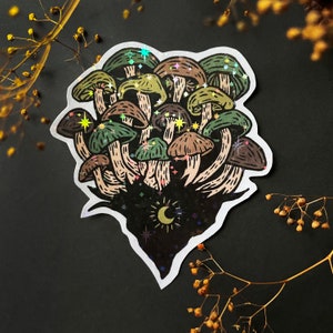 Green Mushroom Fungi Nature Laptop Sticker Holographic Waterproof Vinyl