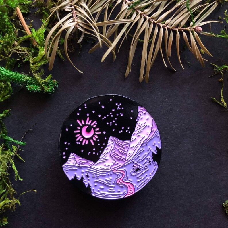 Castores X Enamel Nature Pin Pink Gift Lapel Mountain Landscape Space image 2