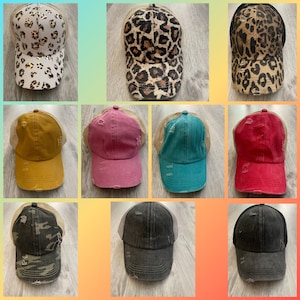 Distressed ponytail baseball hat, pony tail hat, distressed hat