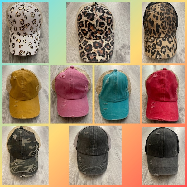 Distressed ponytail baseball hat, pony tail hat, distressed hat