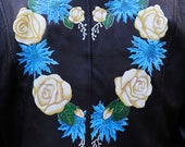 Heart Shape Floral Wreath Hand Painted Leather Jacket