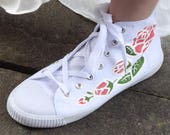 Hand-painted Hi-top Trainers with pink roses; ideal for the alternative brides
