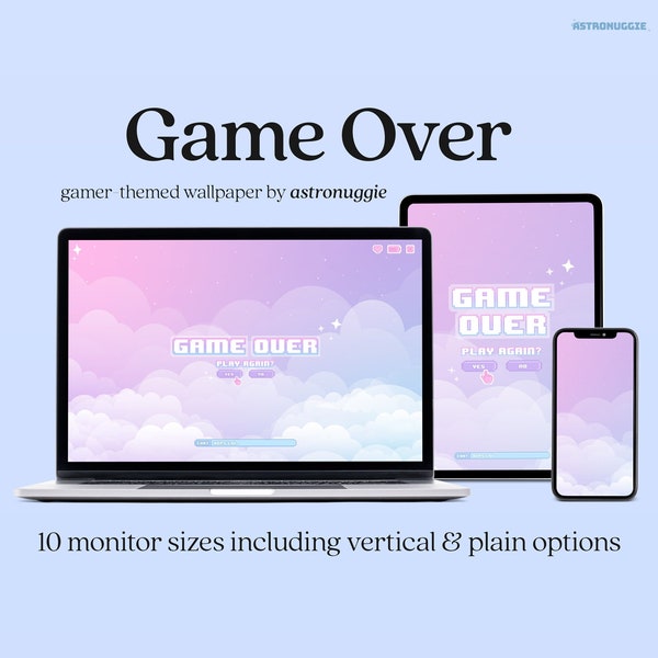 Fondo de pantalla de escritorio Game Over Pastel / Retro Pixel Pink & Purple Kawaii Galaxy Sky Wallpapers para Gaming Gamer Girls / astronuggie