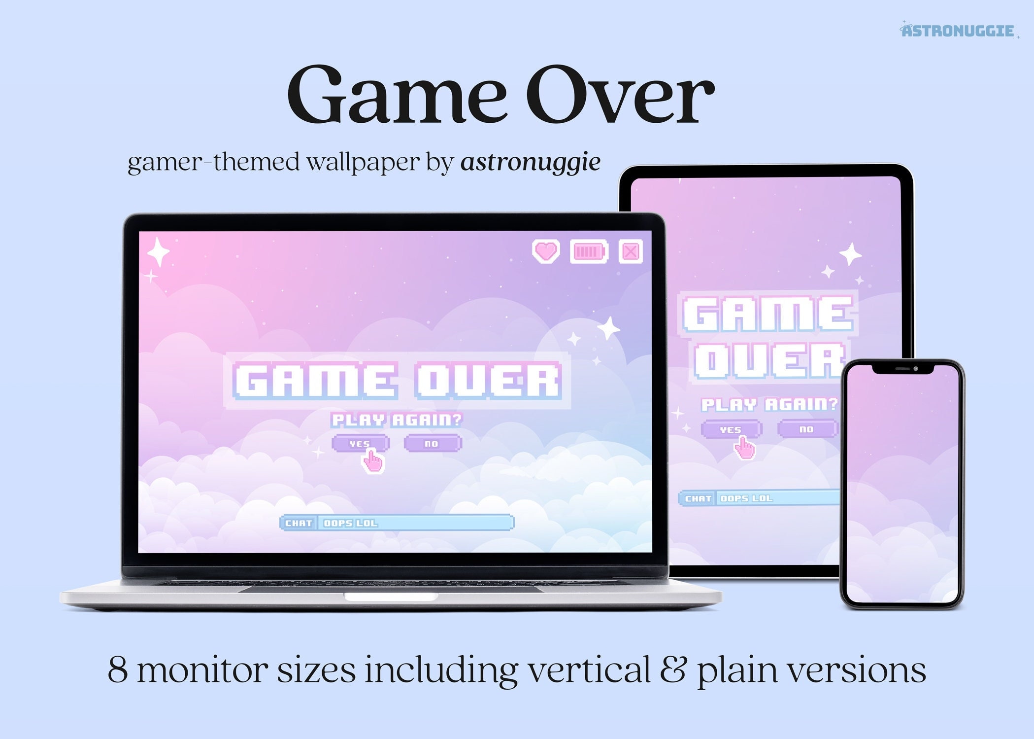Game Over Pastel Desktop Wallpaper Background Retro Pixel - Etsy Canada