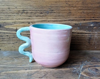 Wavy Mug. Blush. One of a kind, handmade, ceramic mug. Made in Worthing, England