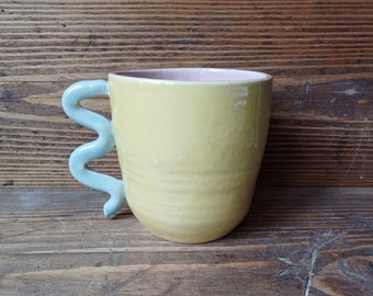 Wavy Mug. Lemon. One of a kind, handmade, ceramic mug. Made in Worthing, England