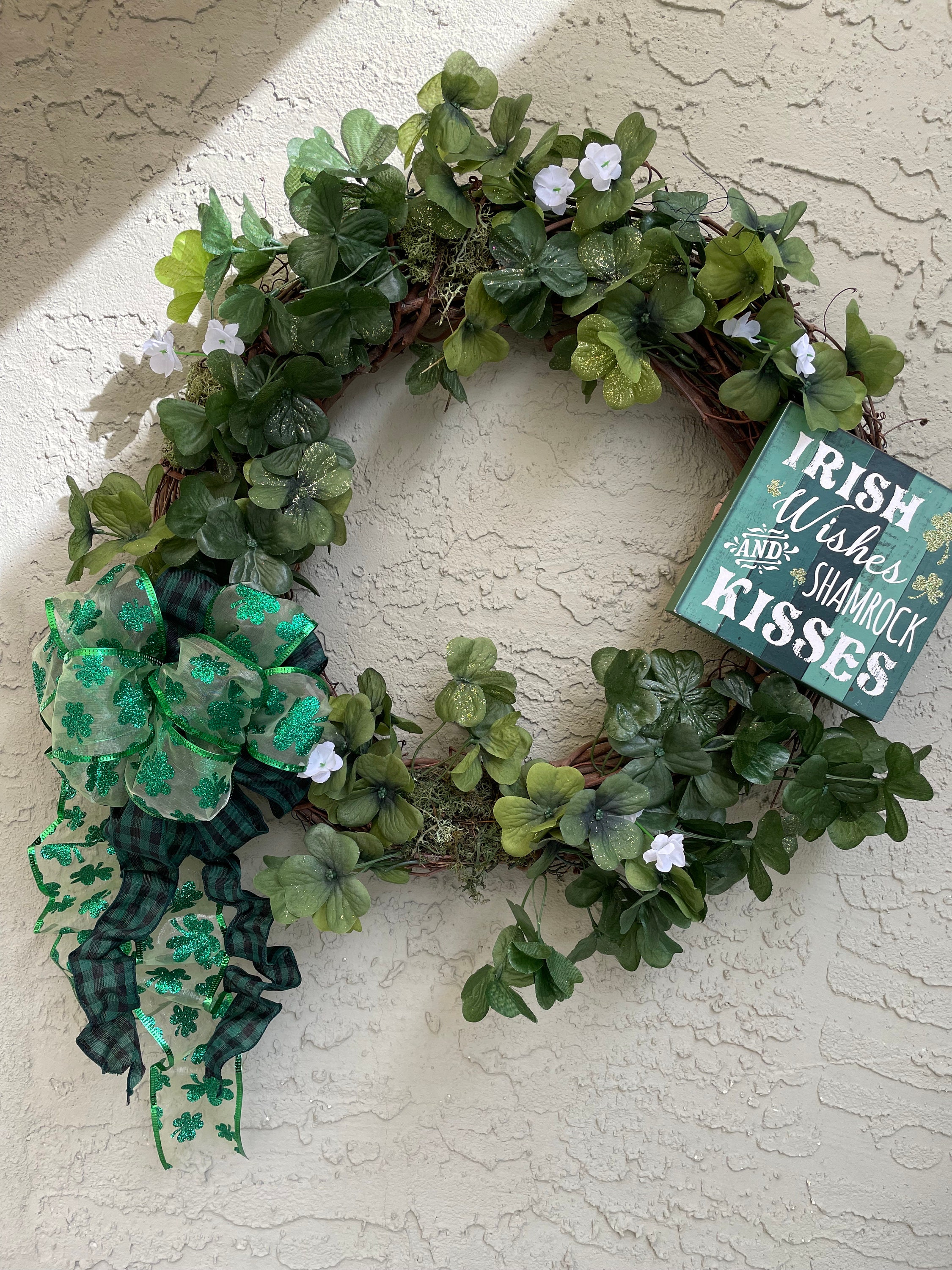 Saint Patrick’s day shamrock Irish wreath, lucky clover for front door