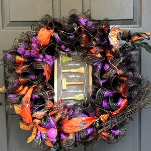 Halloween Witch Wreath, Decomesh With Wreath, Halloween Door Decor, Halloween Gift, Halloween Wreath, Halloween, Witch Broom Wreath