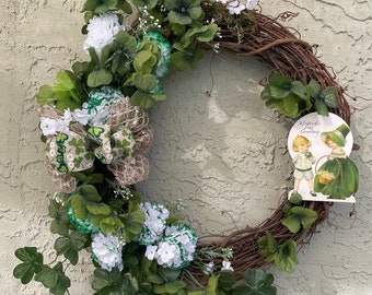 Saint Patrick’s Day Wreath, Shamrock and carnations, St Patricks Gift, Irish Gifts, Door Wreaths, Wall Decor, Irish Decor