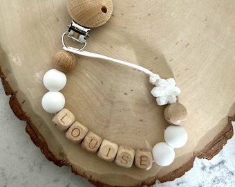 Neutraler personalisierter Schnullerclip | Personalisierter Babyname | Personalisiertes Babygeschenk | Baby-Schnullerclip | Geschenk für Neugeborene