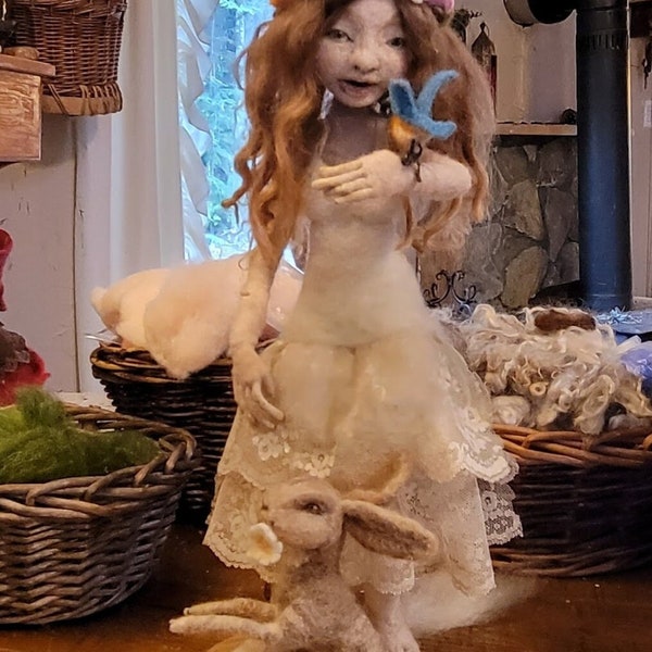 The Bride of Spring, Needle Felted Fairy Doll, OOAK Sculpture