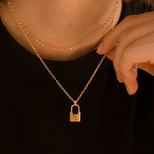 Everyday Lock Pendant Necklace - Padlock Charm Necklace - Gold Plated Geometric Oval Link Paperclip Chain Necklace - Love for Women for Her