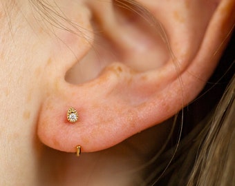 Small Gold Plated Hug Earrings - Minimal Stack Layer Everyday Jewelry - CZ Stud Open Hoops - Tiny Opal Teardrop Triangle Heart Circle Huggie