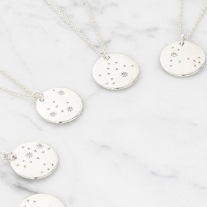 Sterling Silver Zodiac Coin Necklace - Horoscope Star Constellation - Astrology Star Sign 925 Circle Pendant - Everyday Star Necklace