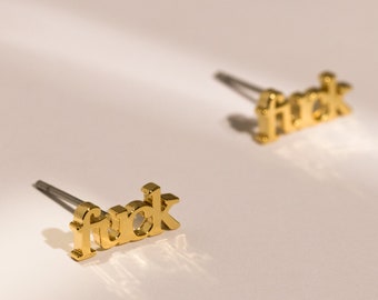 18K vergoldete Wort-Ohrstecker – explizite Buchstaben-Post-Ohrstecker – Fuck-Ohrringe – einfache Ohrläppchen-Geschenkideen für Frauen – für sie – für ihn
