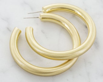 18K Gold Plated Chunky Lightweight Hoop Earrings - Hollow Light Hoop Earrings - Big Gold Hoops - Simple Everyday Earrings