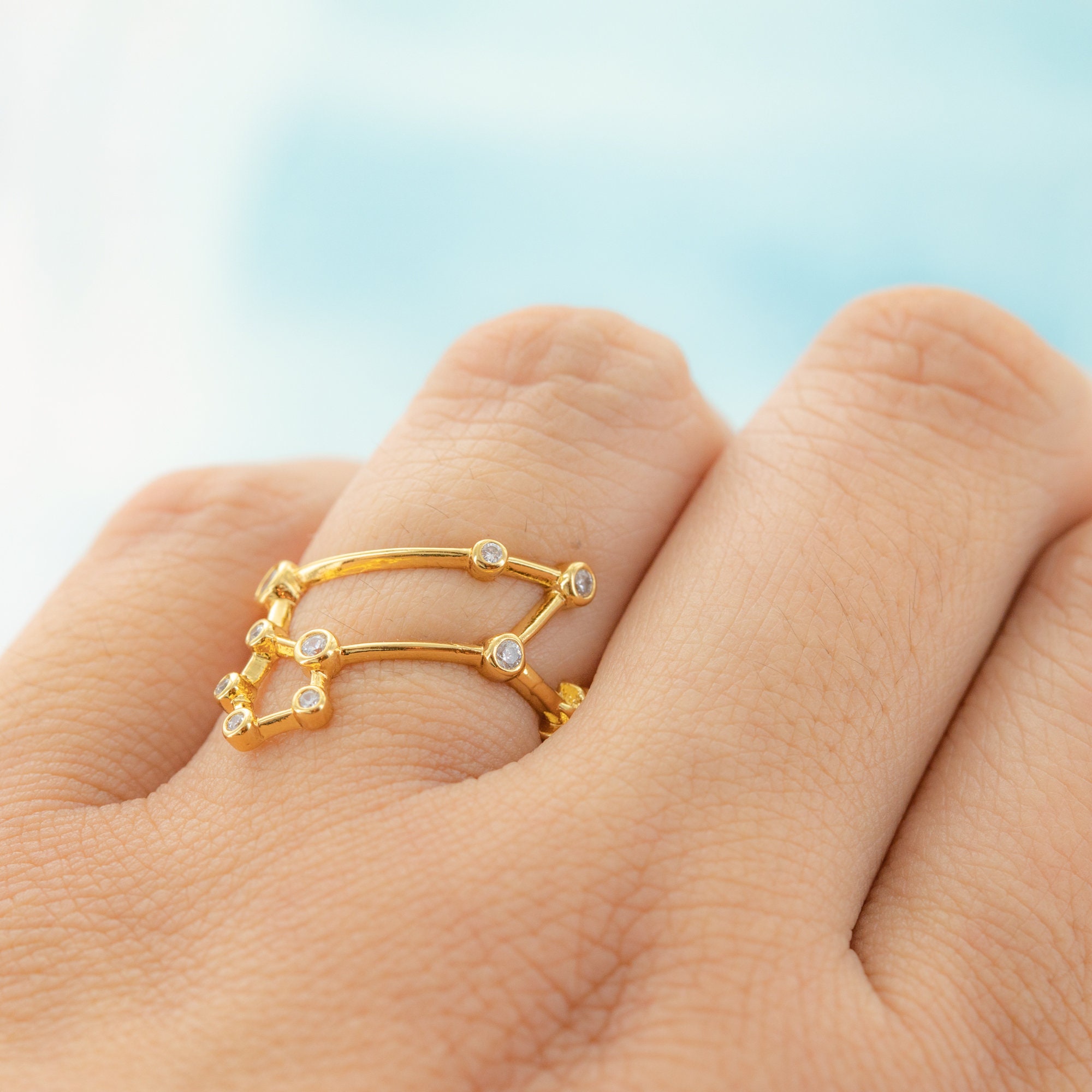 Adjustable Zodiac Ring - 18K Gold Plated Constellation Statement Ring ...