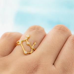 Bague ajustable du zodiaque - Bague Constellation plaquée or 18 carats - Bijoux astrologie horoscope anniversaire CZ - Bague ouverte étoile de tous les jours