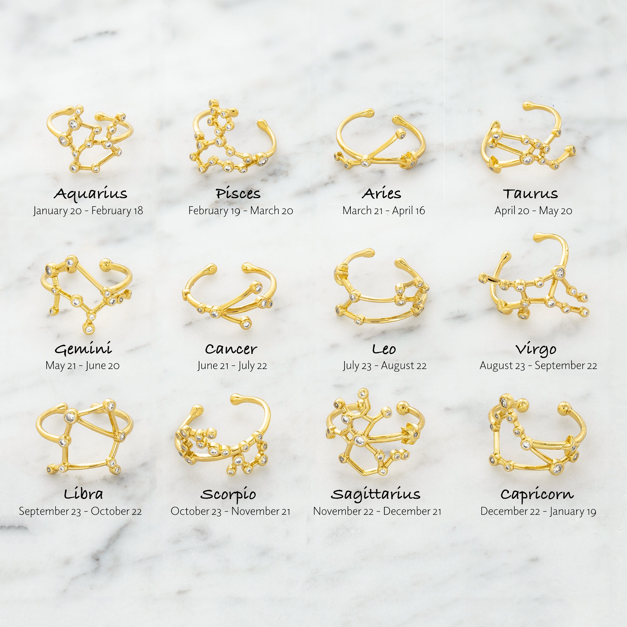 Adjustable Zodiac Ring - 18K Gold Plated Constellation Statement Ring ...