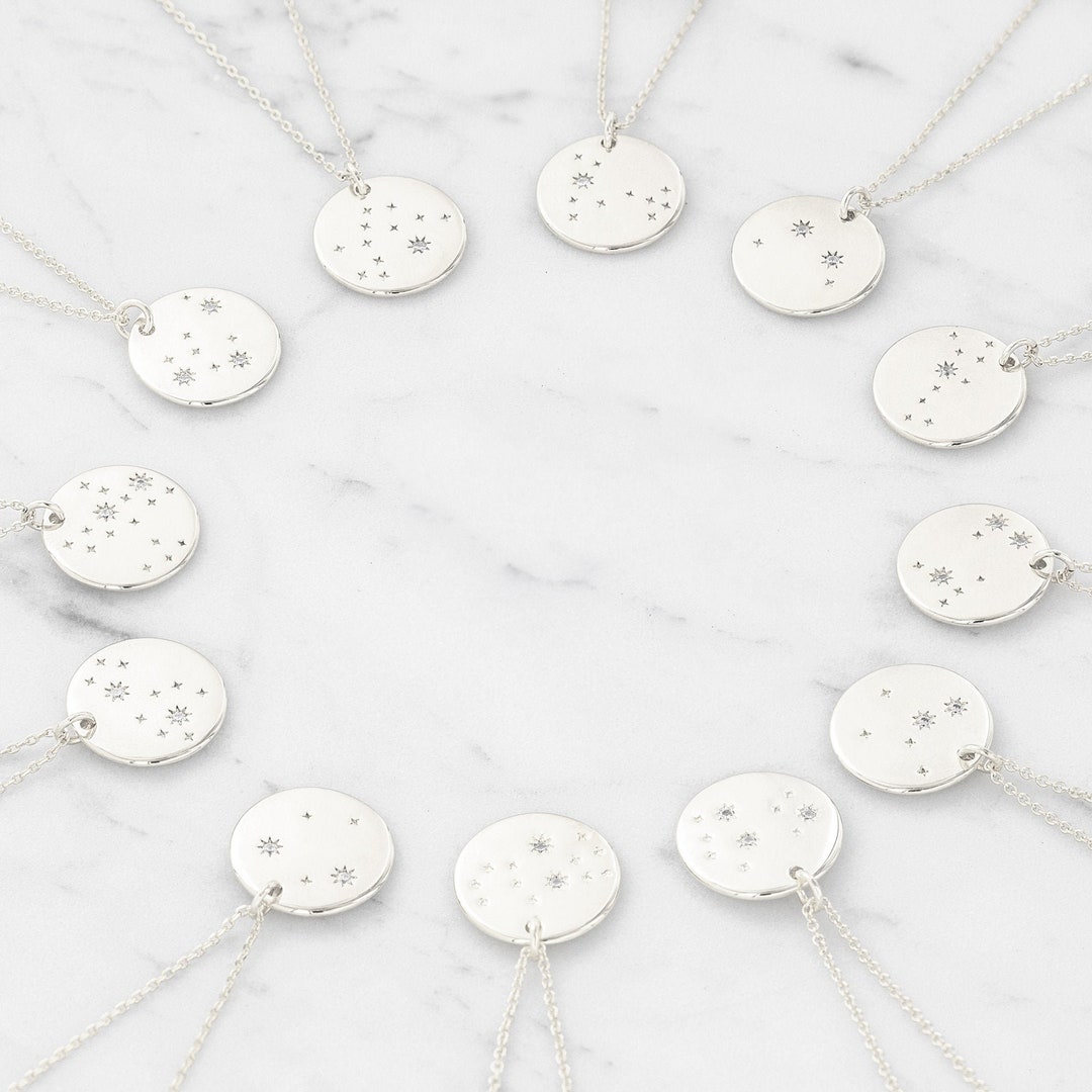 Sterling Silver Zodiac Coin Necklace - Horoscope Star Constellation ...