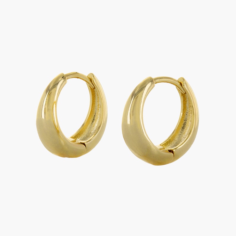 Tapered Huggie Hoop Earrings Plain Gold Huggies Gold Plated Taper Hoops Sleeper Hoops Small Crescent Hoop Earrings image 3