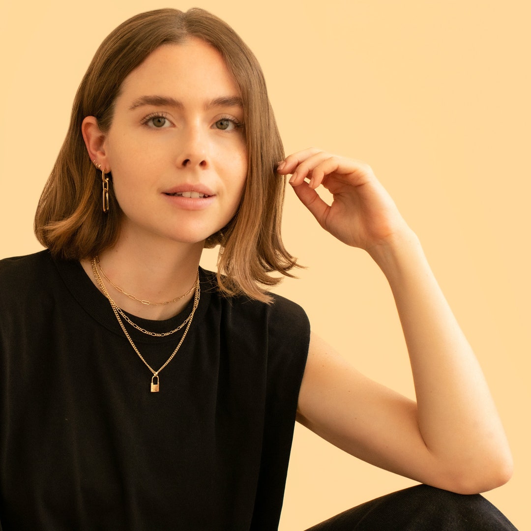 Multi Row Gold Plated Lock Pendant Necklace Padlock Charm Cuban Link