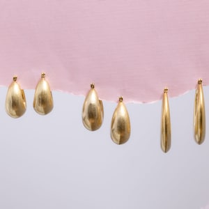 Vintage Gold Plated Hoop Earrings - Chunky Tapered Hoops - Simple Large Medium Matte Loop - Hypoallergenic Post - Round Loops for Women Her