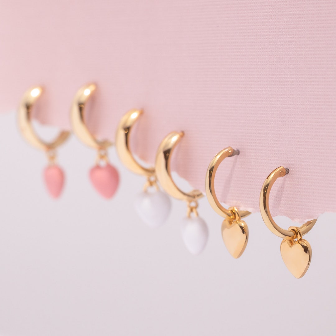 Puffy Heart Hoop and Charm Earring