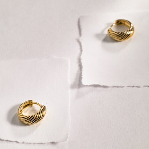 Textured Gold Plated Huggie Hoop Earrings - Small Gold Huggies - Timeless Twisted Rope Texture Hoops - Everyday Geometric Hug Earrings