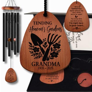Outdoor Wind Chimes Gardening Memorial Mom Remembrance Grandma Personalized Sympathy Gift Garden Decor Tending Heavens Gardens
