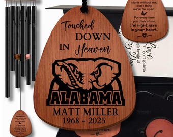 Campanas de viento conmemorativas de fútbol de Alabama, regalo de condolencia para fanáticos del fútbol universitario, regalo de recuerdo para él, recuerdos personalizados, condolencias por pérdida de padre