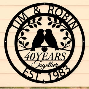 40th Anniversary Gifts Parents Anniversary 40 Years Ruby Anniversary Sign Wedding Metal Wall Art Love Birds Home Decor Gift for Grandparents