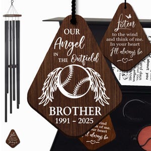 Memorial Wind Chime Baseball Sympathy Gift Sorry for Your Loss Personalized Loss of Son Tribute Large 55 Inch Outdoor Wind Chime Gift Box