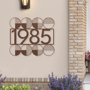 Modern Art Deco Street Address Number Sign Customized Metal Retro House Number Plaque