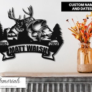 Hunter Fisherman Memorial Sympathy Keepsake Personalized Celebration of Life Outdoorsman Deer Gone Hunting & Fishing Condolence for Him
