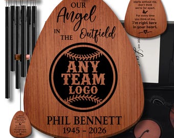 Baseball Memorial Wind Chime Any Team Logo | Our Angel in the Outfield | Personalized Sports Grief Gift