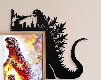 Godzilla Door Corner Topper Frame Decorations Metal Sign