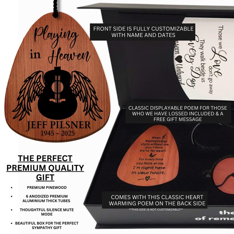 Personalized Acoustic Guitar Wind Chime Memorial Comfort Gift Box Loss of Guitar Player Sympathy Gift Fathers Day Memorial Care Package