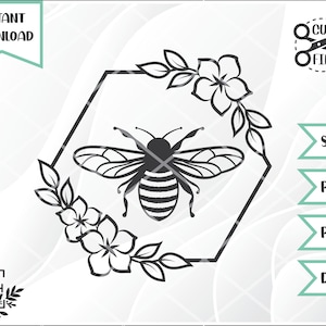 Floral Bee Cut File // Bumble Bee svg // flower svg // Cut File // svg png dxf pdf // Instant Download