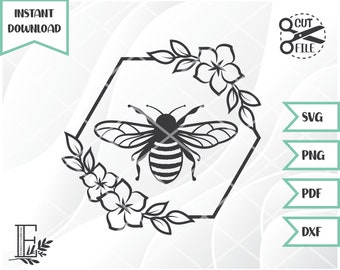 花のハチのカット ファイル // バンブルビー svg // 花の svg // カット ファイル // svg png dxf pdf // 即時ダウンロード