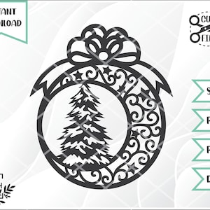 Ozdoba na choinkę Snowy Tree, Winter Scene SVG, pliki SVG dla Cricut, plik do cięcia na Boże Narodzenie, SVG na Boże Narodzenie, sylwetka SVG Natychmiastowe pobieranie