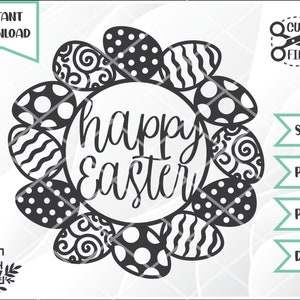 Happy Easter Wreath Cut File, svg files for cricut, easter cut file, svg for easter, silhouette svg, svg png dxf pdf // Instant Download