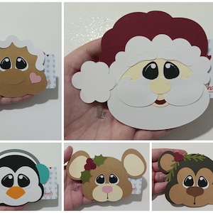 Paquete SVG de titulares de tarjetas de regalo de Navidad - Hombre de jengibre, pingüino, ratón, oso y Papá Noel - Descarga digital