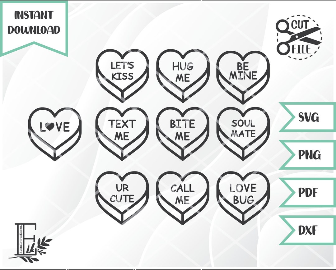 Candy Hearts Cut File // Valentine Cut File // Svg Png Dxf Pdf ...