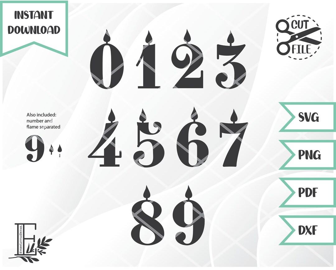 Number Candles, Birthday Candle SVG, Birthday Candle Numbers, Svg Png