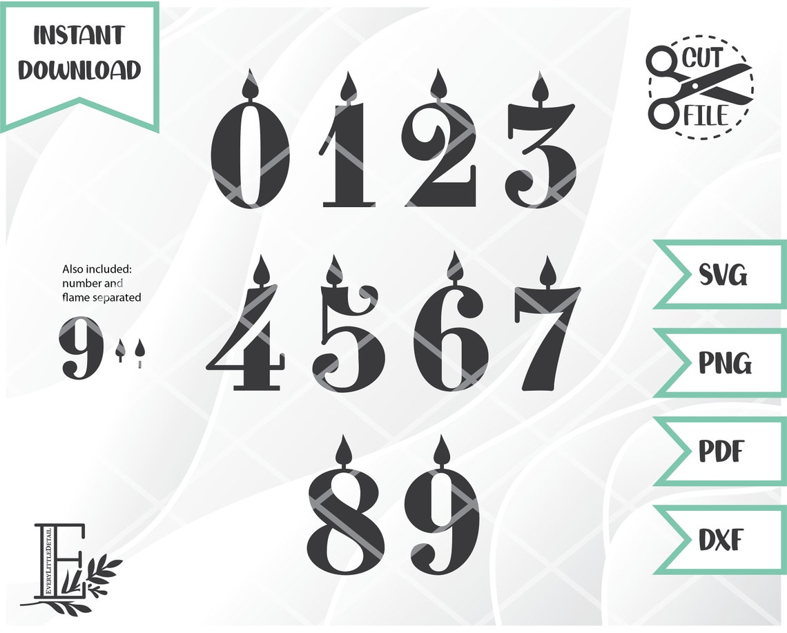 Number Candles Birthday Candle SVG Birthday Candle Numbers Etsy
